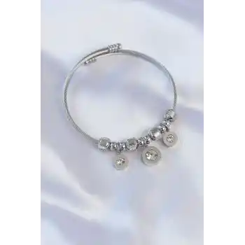 316L Çelik Gümüş Renk Zirkon Taşlı Model Charm Bileklik