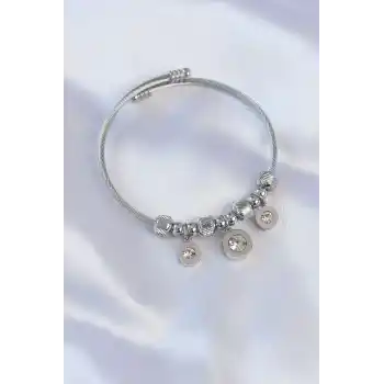 316L Çelik Gümüş Renk Zirkon Taşlı Model Charm Bileklik