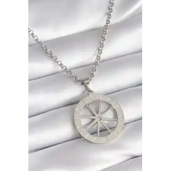 316L Çelik Gümüş Renk Zirkon Taşlı Rüya Kapanı Model İşeme Detay Kadın Kolye