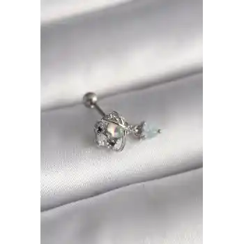 316L Çelik Gümüş Renk Zirkon Taşlı Sallantı Kalp Detay Tragus Piercing