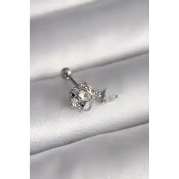 316L Çelik Gümüş Renk Zirkon Taşlı Sallantı Kalp Detay Tragus Piercing