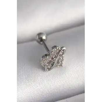 316L Çelik Gümüş Renk Zirkon Taşlı Sonsuzluk Detay Tragus Piercing