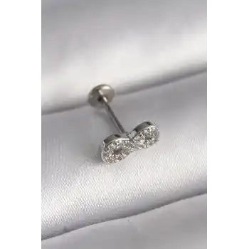 316L Çelik Gümüş Renk Zirkon Taşlı Sonsuzluk Model Tragus Piercing