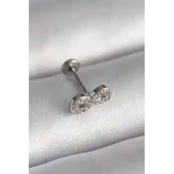 316L Çelik Gümüş Renk Zirkon Taşlı Sonsuzluk Model Tragus Piercing