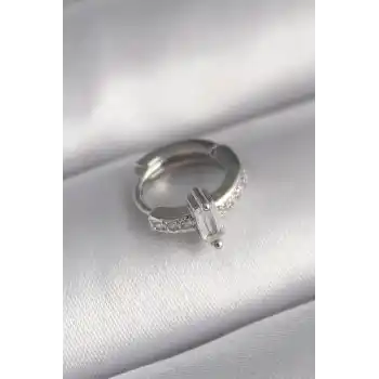 316L Çelik Gümüş Renk Zirkon Taşlı Tragus Piercing