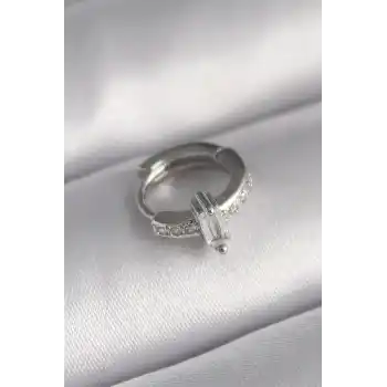316L Çelik Gümüş Renk Zirkon Taşlı Tragus Piercing