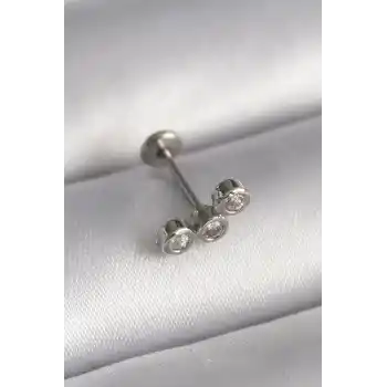 316L Çelik Gümüş Renk Zirkon Taşlı Tragus Piercing