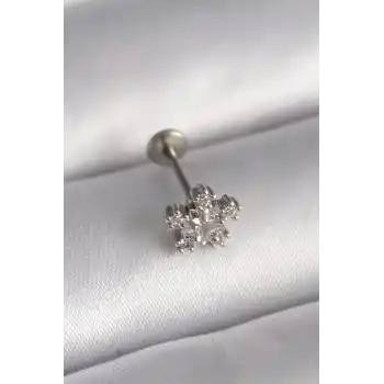 316L Çelik Gümüş Renk Zirkon Taşlı Yıldız Model Tragus Piercing