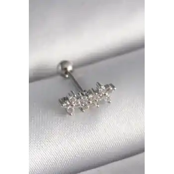316L Çelik Gümüş Renk Zirkon Taşlı Yonca Tragus Piercing