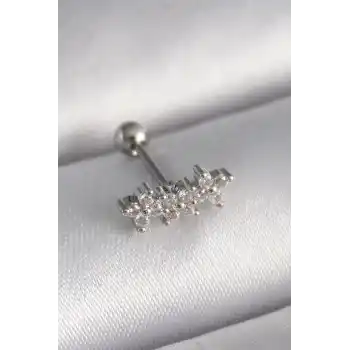 316L Çelik Gümüş Renk Zirkon Taşlı Yonca Tragus Piercing