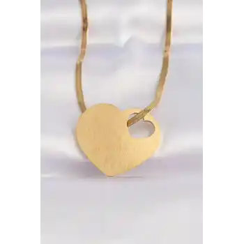 316L Çelik İtalyan Zincir Altın Renk Düz Plaka Kalp Kolye