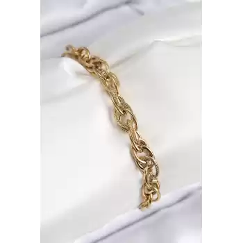 316L Çelik Klasik Dövme Halat Zincir Model Gold Renk Kadın Bileklik