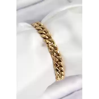 316L Çelik Klasik Kalın Zincir Model Gold Renk Kadın Bileklik
