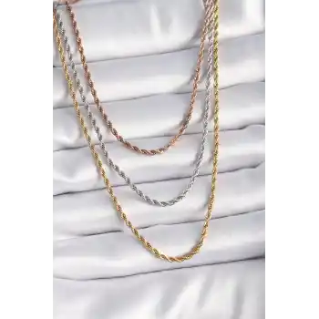 316L Çelik Mix Renk Burgu Zincir Model Kadın Kolye