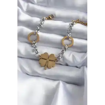 316L Çelik Mix Renk Zincir Model Yonca Figür Kadın Bileklik