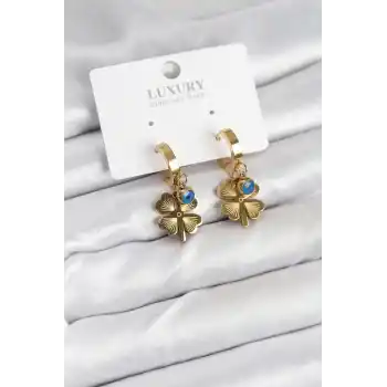 316L Çelik Nazarlı Yonca Model Kadın Küpe