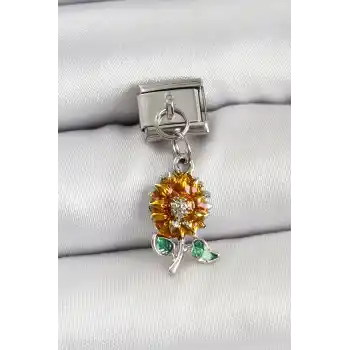 316L Çelik Sallantılı Ayçiçeği Model Gümüş Renk Nomination Charm