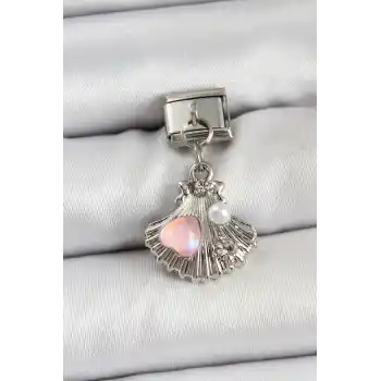 316L Çelik Sallantılı İnci Detaylı İstiridye Model Gümüş Renk Nomination Charm