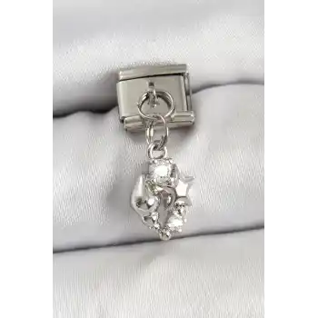 316L Çelik Sallantılı Zirkon Taşlı Deniz Kabuğu Ve Yıldız Model Gümüş Renk Nomination Charm