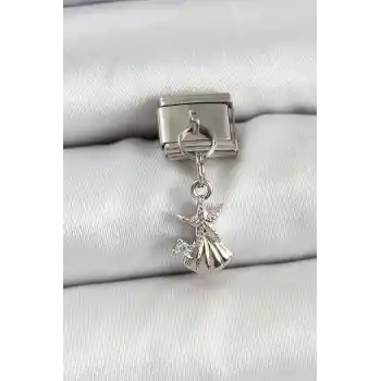 316L Çelik Sallantılı Zirkon Taşlı Deniz Yıldızı Ve İstiridye Model Gümüş Renk Nomination Charm