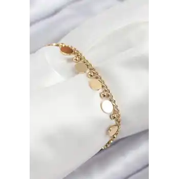 316L Çelik Sıralı Pul Model Gold Renk Kadın Bileklik