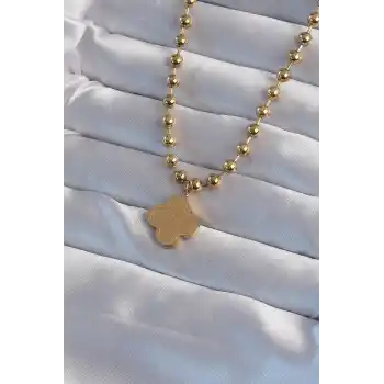 316L Çelik Top Zincirli Gold Renk İşlemeli Yonca Model Kolye