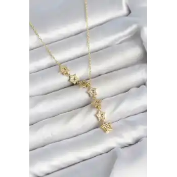 316L Çelik Yıldız Model Gold Renk Zirkon Taşlı Kadın Kolye