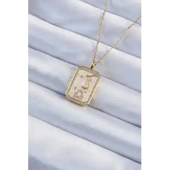 316L Çelik Zincir Altın Renk Zirkon Taşlı Çerçeveli Tarot Kolye
