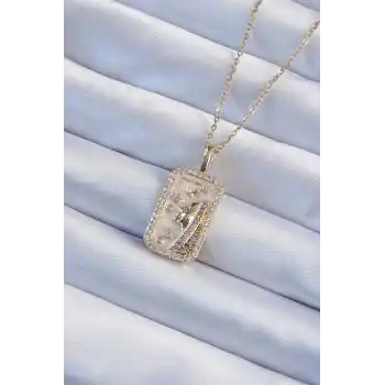 316L Çelik Zincir Altın Renk Zirkon Taşlı Yüz Figürlü Tarot Kolye