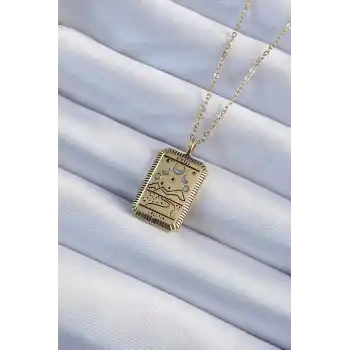 316L Çelik Zincir Eskitme Altın Renk Ay Figürlü Tarot Kolye