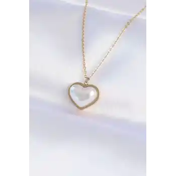 316L Çelik Zincir Gold Renk Beyaz Taşlı Bubble Kalp Kolye