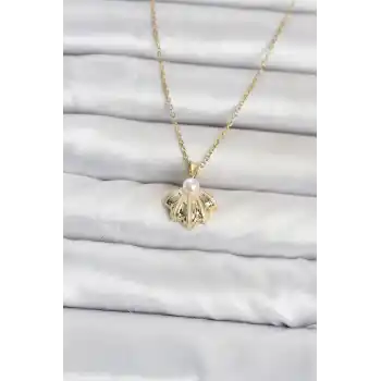 316L Çelik Zincir Gold Renk Deniz Kabuğu Model Kadın Kolye