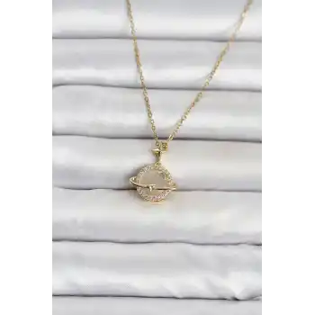 316L Çelik Zincir Gold Renk Gezegen Model Kadın Kolye