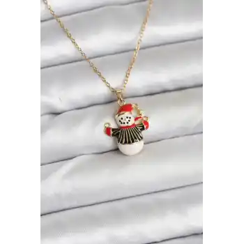 316L Çelik Zincir Gold Renk Kardan Adam Figürlü Yılbaşı Temalı Kadın Kolye