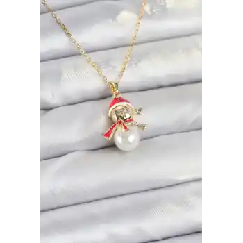 316L Çelik Zincir Gold Renk Kardan Adam Model Yılbaşı Temalı Kadın Kolye
