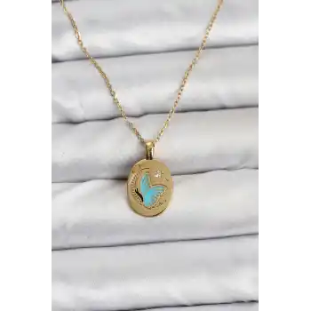316L Çelik Zincir Gold Renk Kelebek Figür Kadın Kolye