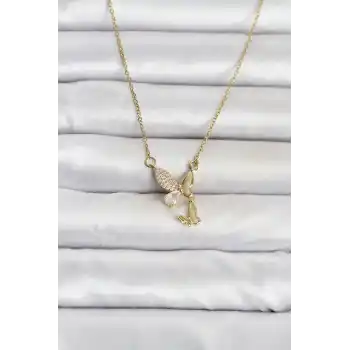 316L Çelik Zincir Gold Renk Kelebek Model Kadın Kolye