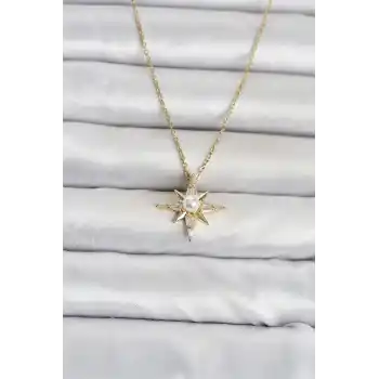 316L Çelik Zincir Gold Renk Kutup Yıldızı Model Kadın Kolye
