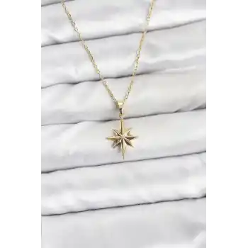 316L Çelik Zincir Gold Renk Kutup Yıldızı Model Kadın Kolye