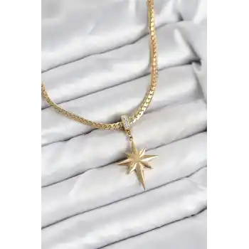 316L Çelik Zincir Gold Renk Kutup Yıldızı Model Kadın Kolye