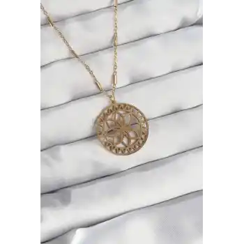 316L Çelik Zincir Gold Renk Lotus Model Kolye