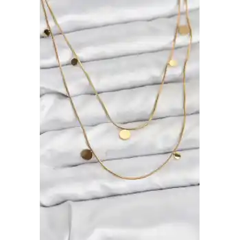 316L Çelik Zincir Gold Renk Pullu Kadın Kolye