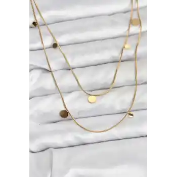 316L Çelik Zincir Gold Renk Pullu Kadın Kolye