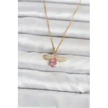 316L Çelik Zincir Gold Renk Sinek Model Kadın Kolye