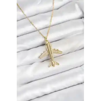 316L Çelik Zincir Gold Renk Uçak Model Kadın Kolye