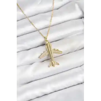 316L Çelik Zincir Gold Renk Uçak Model Kadın Kolye