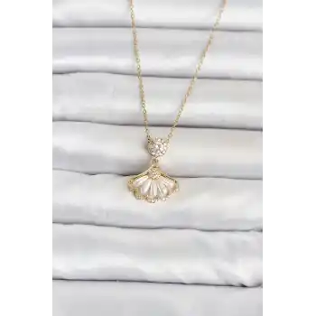 316L Çelik Zincir Gold Renk Yelpaze Model Kadın Kolye