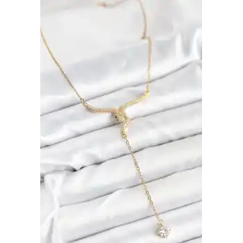 316L Çelik Zincir Gold Renk Yılan Model Y Kolye