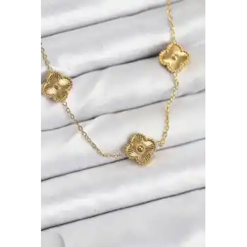 316L Çelik Zincir Gold Renk Yonca Kadın Kolye