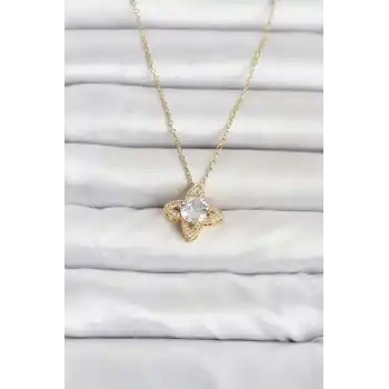 316L Çelik Zincir Gold Renk Yonca Model Kadın Kolye